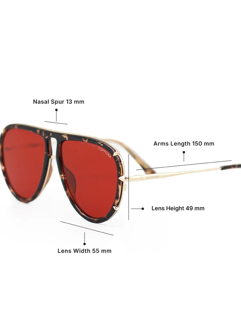 TOPFOXX Tortoiseshell Aviator Sunglasses with Red Lenses - Picture 4 of 14